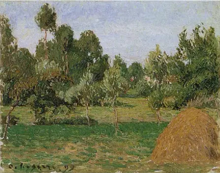 Eragny'deki çayırın arka planı, sağda bir saman yığını - Camille Pissarro
