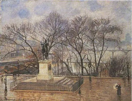Pont-Neuf'un yükseltilmiş terası, Henri IV Meydanı: sabah yağmurunda - Camille Pissarro