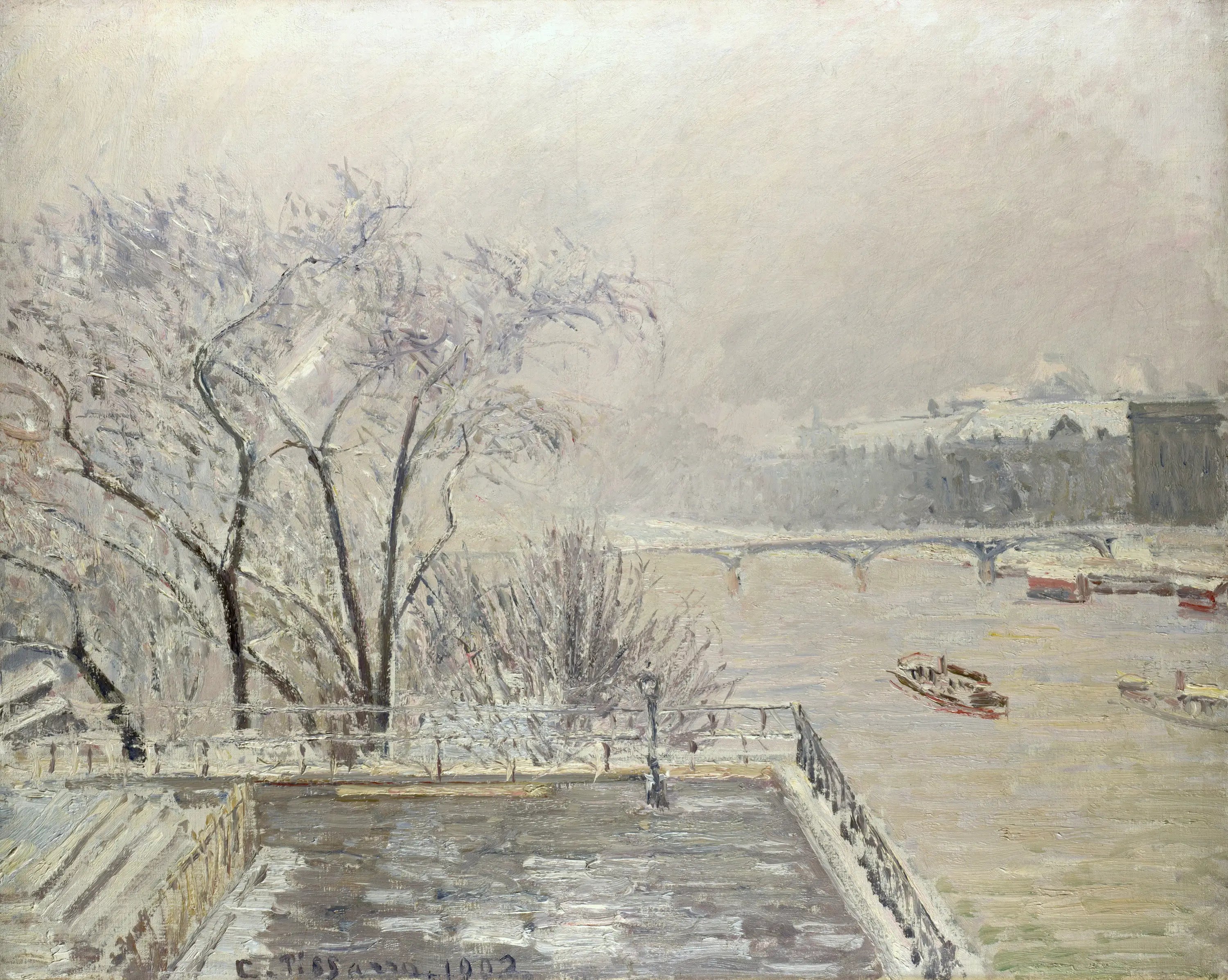 Reproduction du tableau « Le Louvre, Matin, Effet de neige (Deuxième série) - Camille Pissarro » par Alpha Reproduction en peinture à l’huile