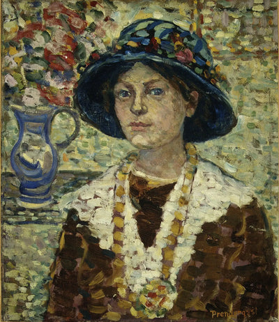 Portrait d’une fille avec des fleurs - Maurice Prendergast - Alpha Reproduction