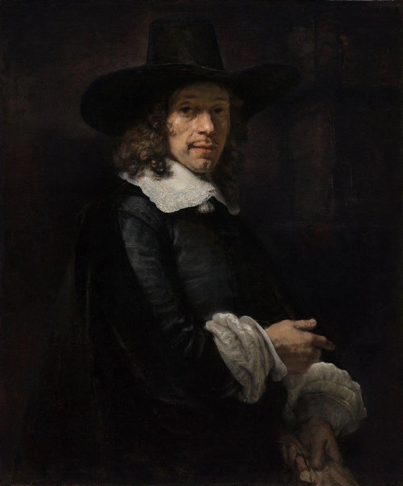 Silindirik şapka ve eldiven giymiş bir adamın portresi - Rembrandt