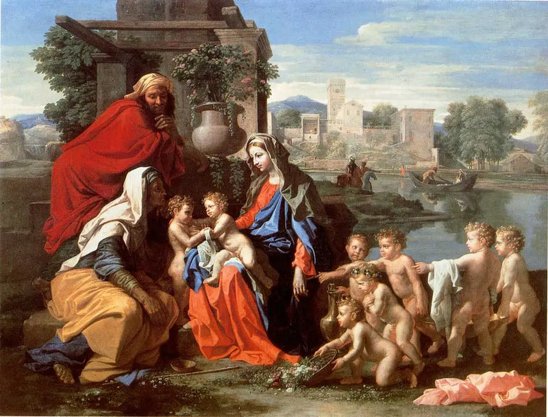 Kutsal Aile, Kutsal Elisabeth, küçük Aziz Jean ve puttolar - Nicolas Poussin