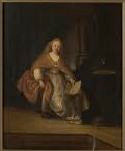 Reproduction du tableau « Saskia portant une riche robe en tant que Bathsheba (seule) avec la lettre de David - Rembrandt » par Alpha Reproduction en peinture à l’huile