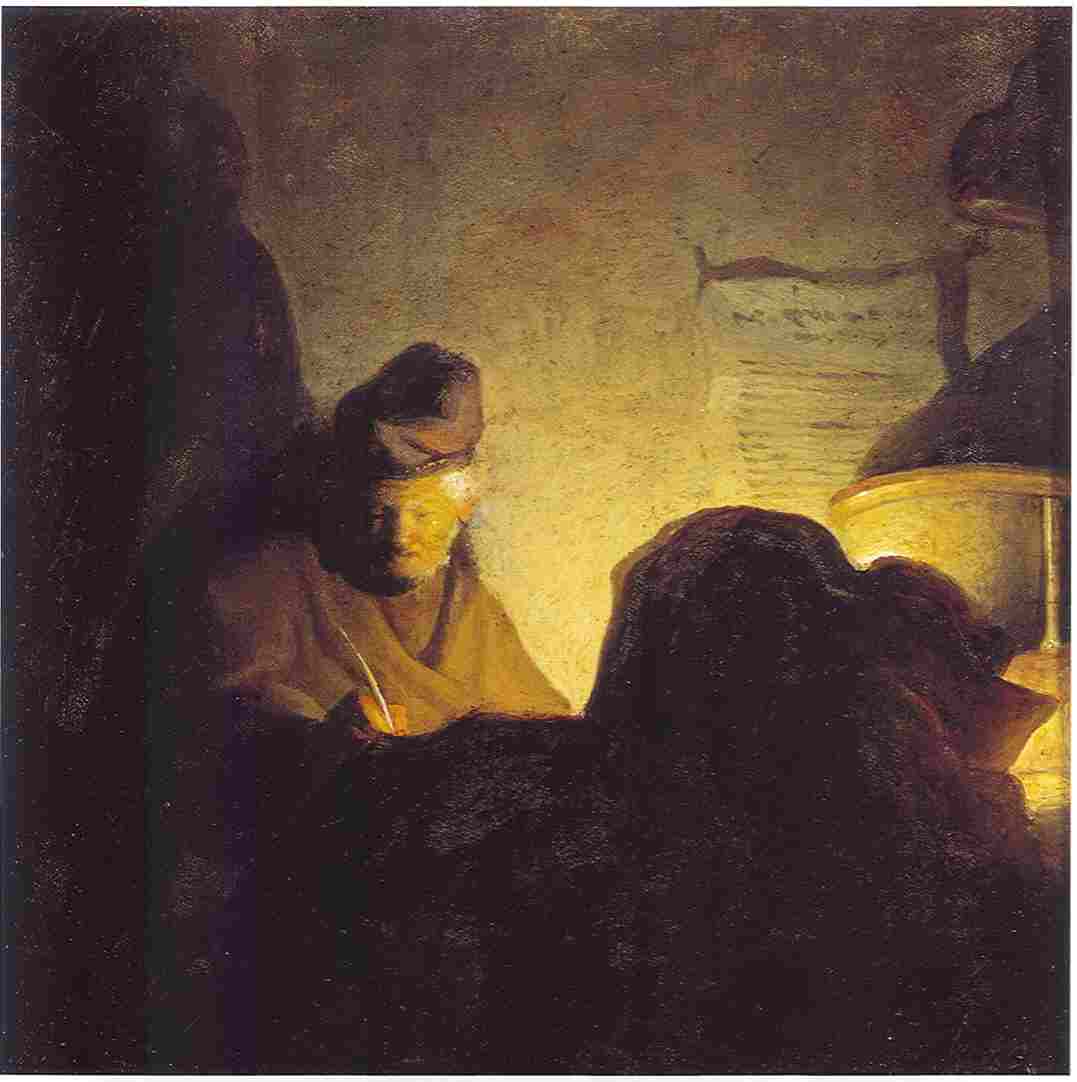 Reproduction du tableau « Un érudit à la lueur des bougies - Rembrandt » par Alpha Reproduction en peinture à l’huile