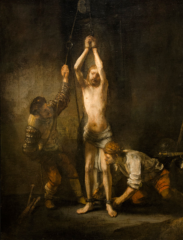 Reproduction du tableau « Le Christ à la colonne - Rembrandt » par Alpha Reproduction en peinture à l’huile