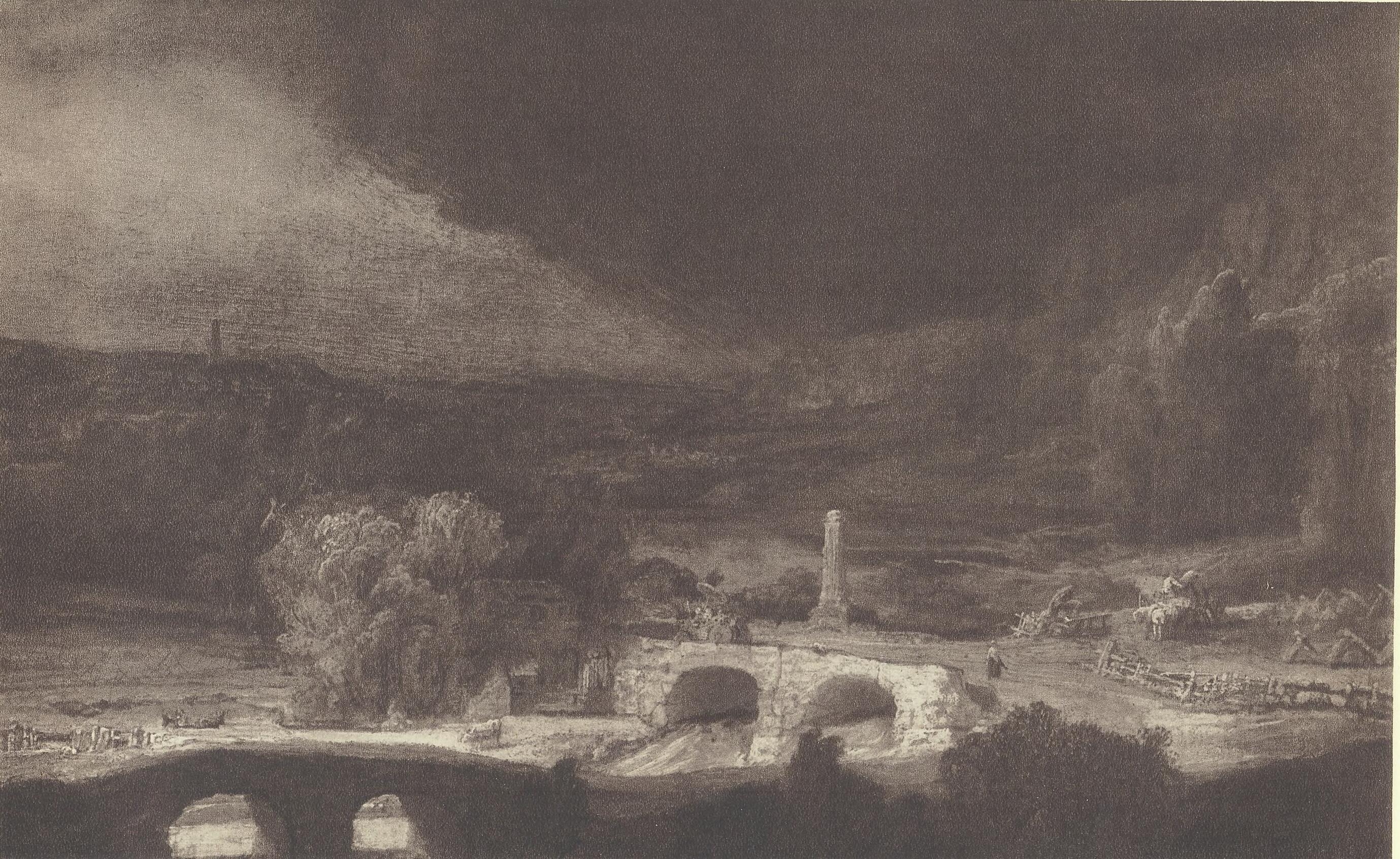 Reproduction du tableau « Paysage avec deux ponts - Rembrandt » par Alpha Reproduction en peinture à l’huile