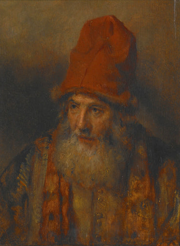 Reproduction du tableau « Vieil homme avec une grande casquette bordée de fourrure - Rembrandt » par Alpha Reproduction en peinture à l’huile