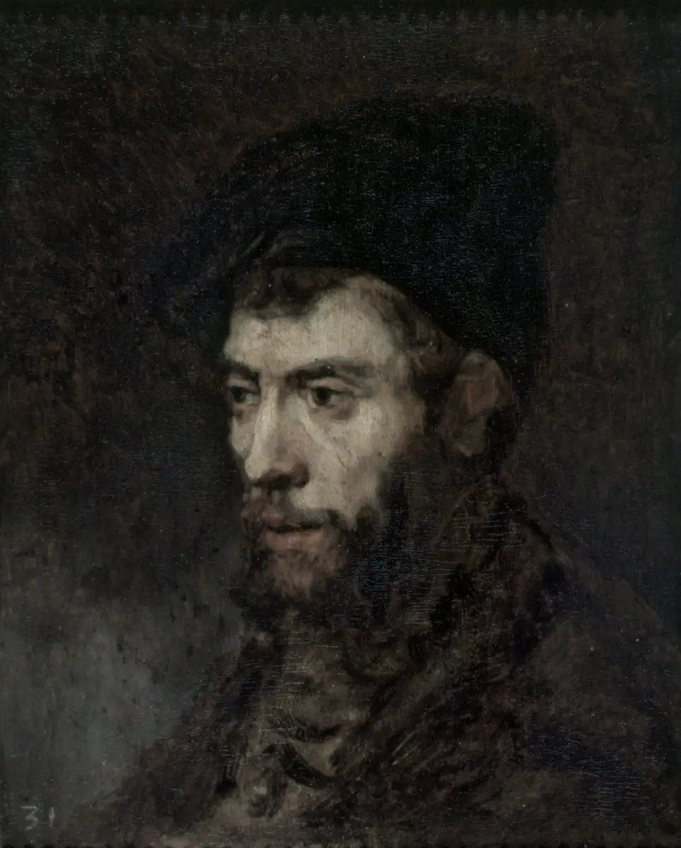 Reproduction du tableau « Homme portant un béret regardant vers la gauche - Rembrandt » par Alpha Reproduction en peinture à l’huile