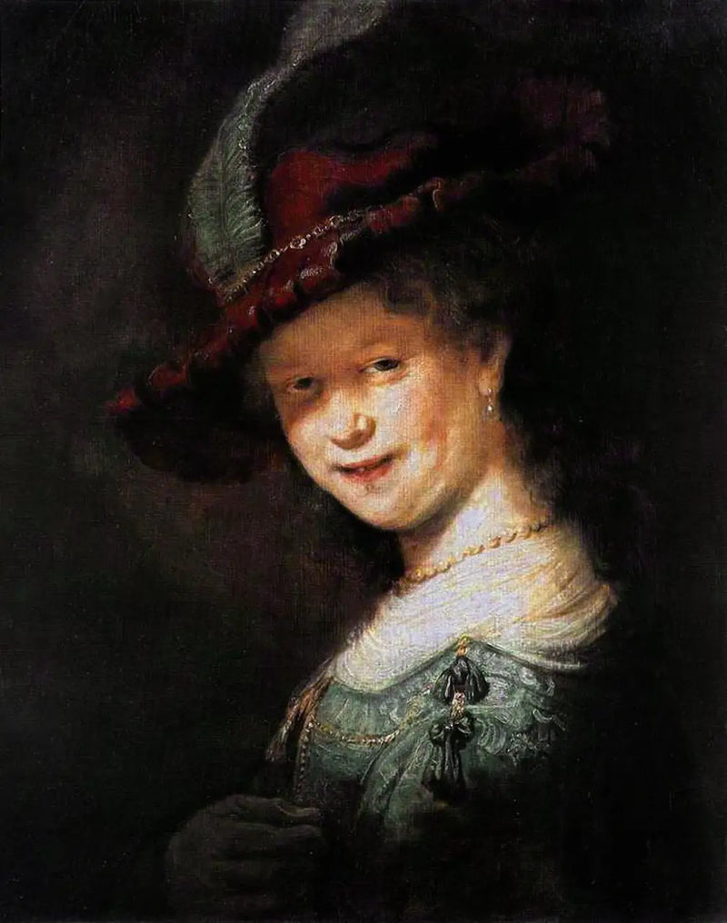 Gülümseyen genç bir kadının büstü, belki de Saskia van Uylenburgh - Rembrandt