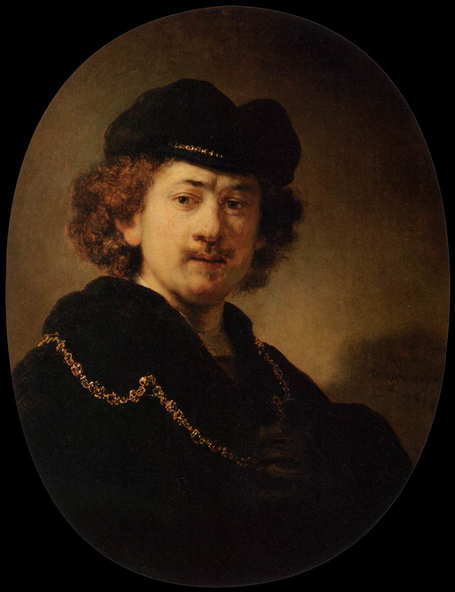 Reproduction du tableau « Portrait de l'artiste à la toque et à la chaîne d'or - Rembrandt » par Alpha Reproduction en peinture à l’huile
