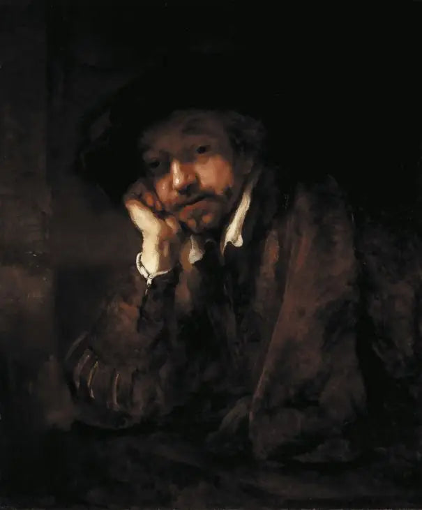 Bir pencere kenarına yaslanmış Rembrandt - Rembrandt