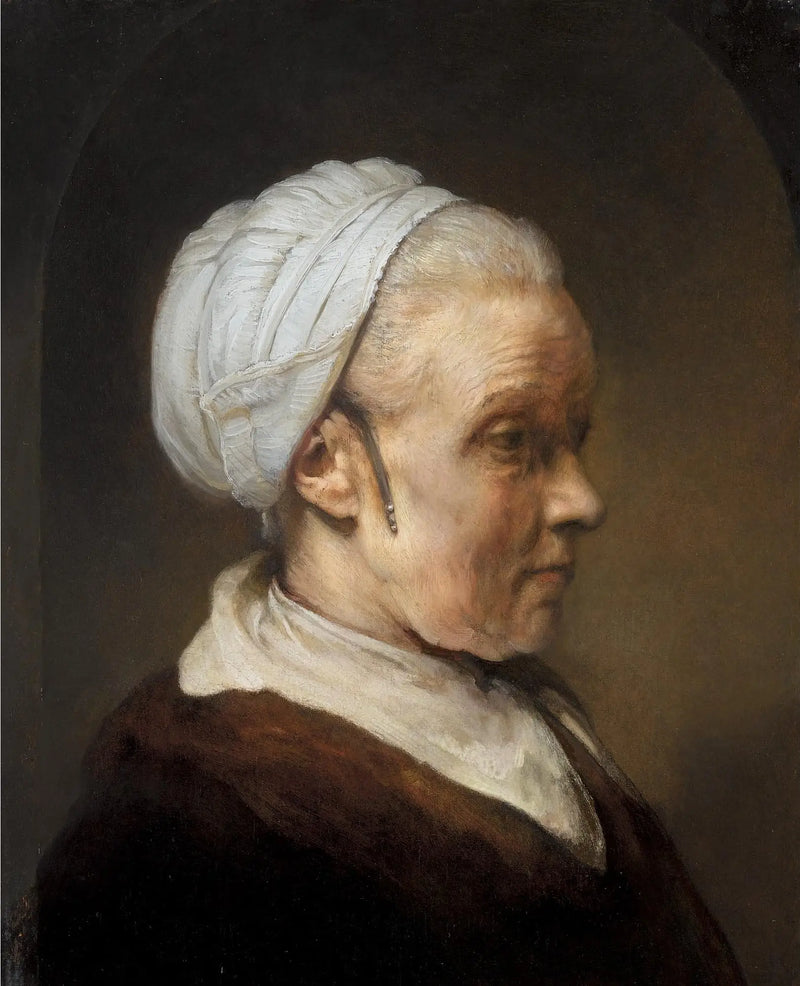 Beyaz başlık takan yaşlı bir kadının büstü - Rembrandt