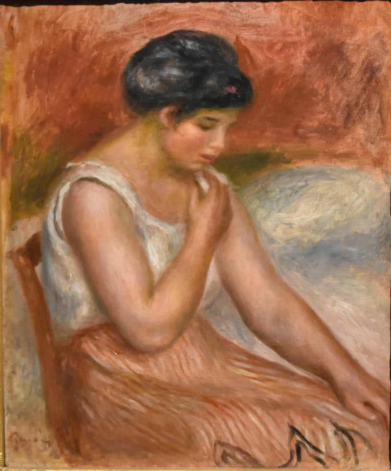 Çizgili etek giymiş oturan kız - Pierre-Auguste Renoir