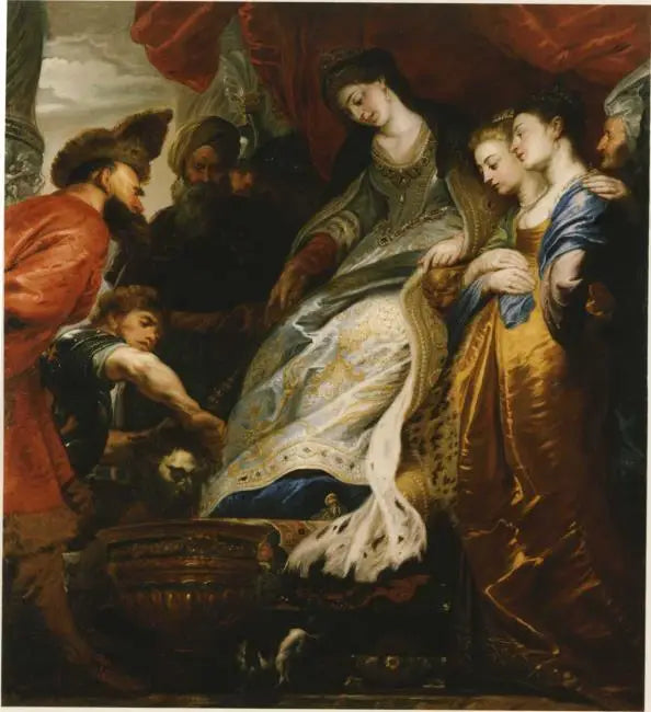 Thomyris, Fauxların Kraliçesi, Cyrus'un başını kana dolu bir vazoya daldırıyor - Peter Paul Rubens