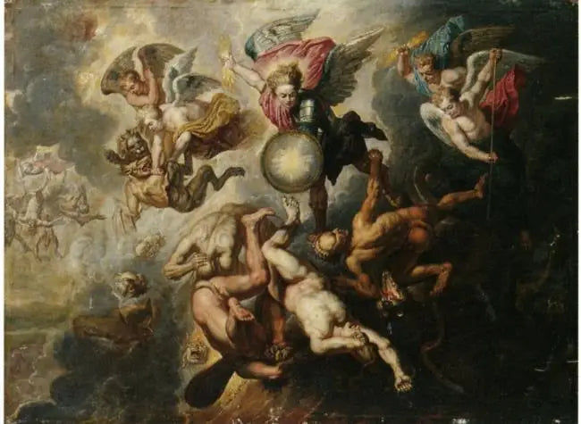 Başmelek Mikail isyankar melekleri kovuyor (Vahiy 12:7-9, 17. yüzyıl) - Peter Paul Rubens