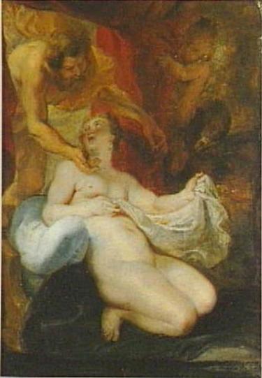 Danaé, Jüpiter'i altın yağmuru şeklinde kabul ediyor (Ovidius, Dönüşümler 4:611) - Peter Paul Rubens