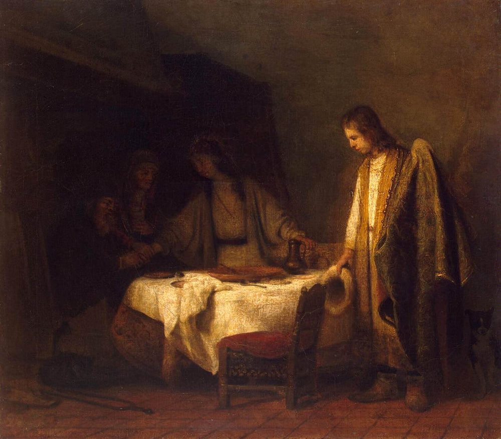 Les adieux de Tobias à ses parents - Samuel van Hoogstraten image 1 tableau peint à l’huile sur toile