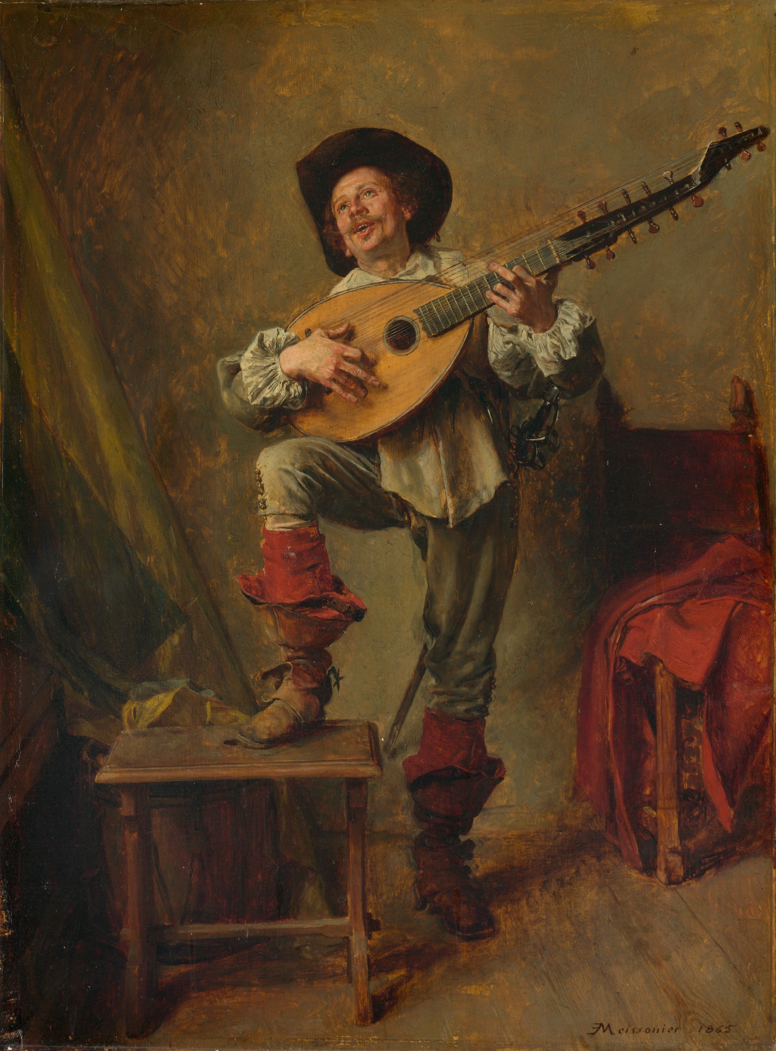 Soldat jouant du théorbe - Ernest Meissonier