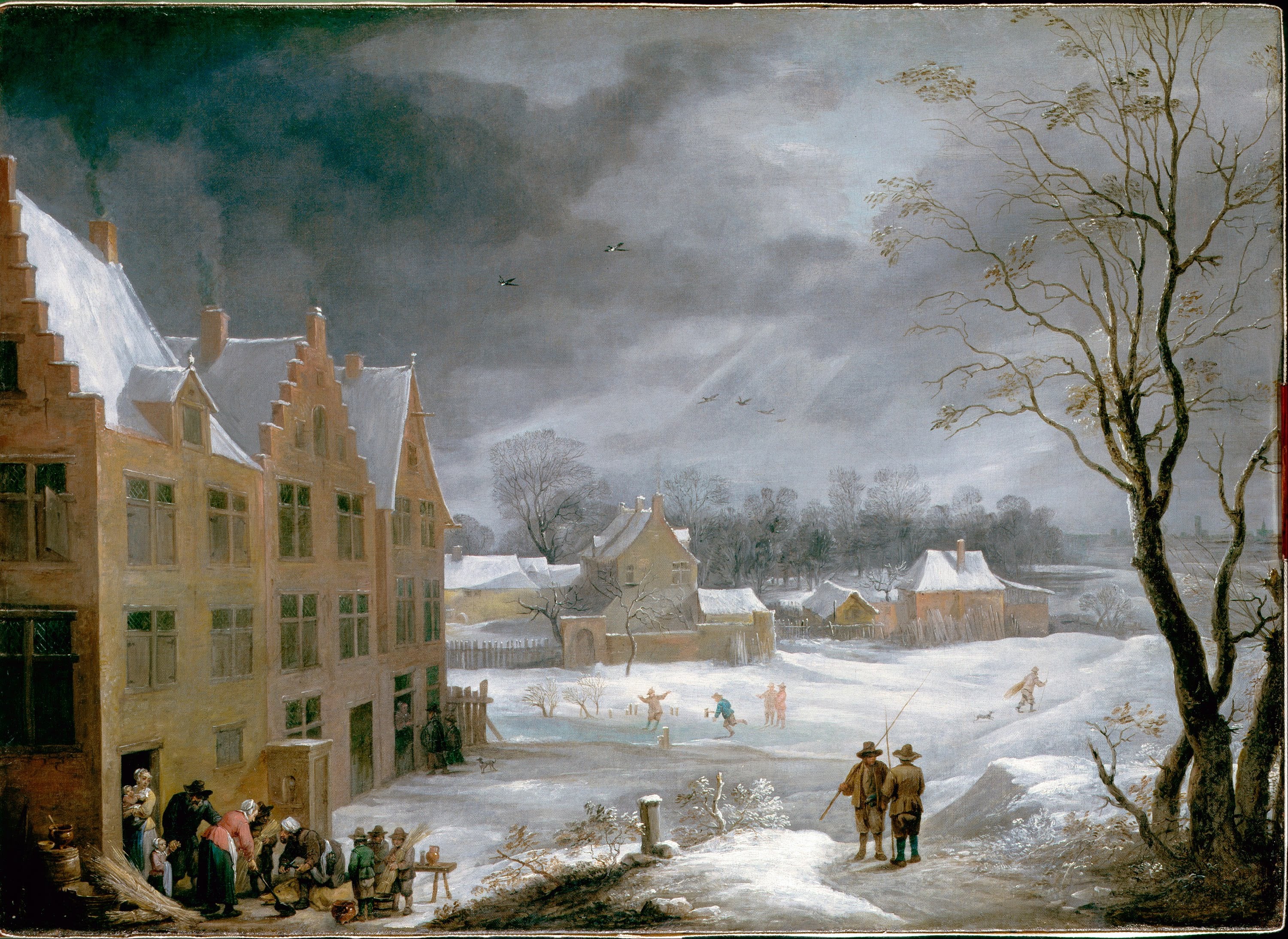 Scène d'hiver avec un homme tuant un cochon - David Teniers le Jeune