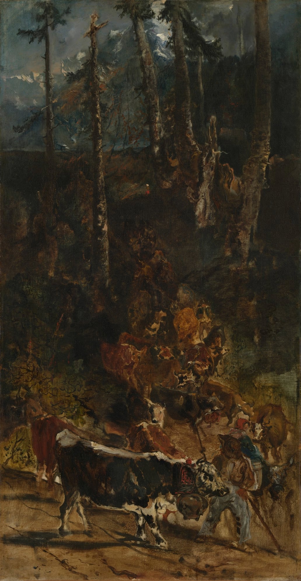 Studie voor Het afdalen van de koeien in de bergen van de Haut-Jura - Théodore Rousseau