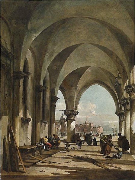 Les arches du palais Dodge, Venise, en direction de la basilique San Giorgio Maggiore - Francesco Guardi