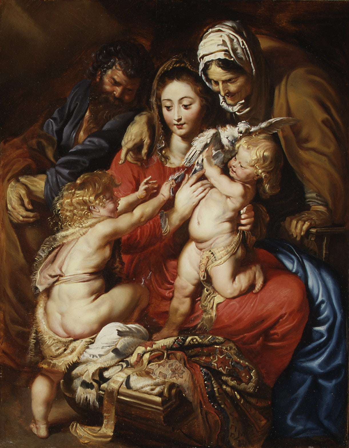 Kutsal Aile, Aziz Elizabeth, Aziz John ve bir güvercin ile - Peter Paul Rubens