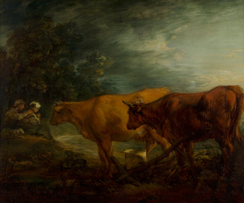 İki inek, bir çoban ve bir sütçü ile manzara - Thomas Gainsborough