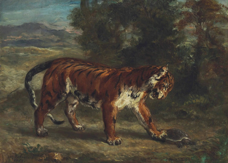 Kaplumbağa ile oynayan kaplan - Eugène Delacroix
