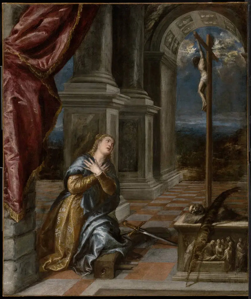 Aziz Catherine Aleksandralı dua ederken - Titian