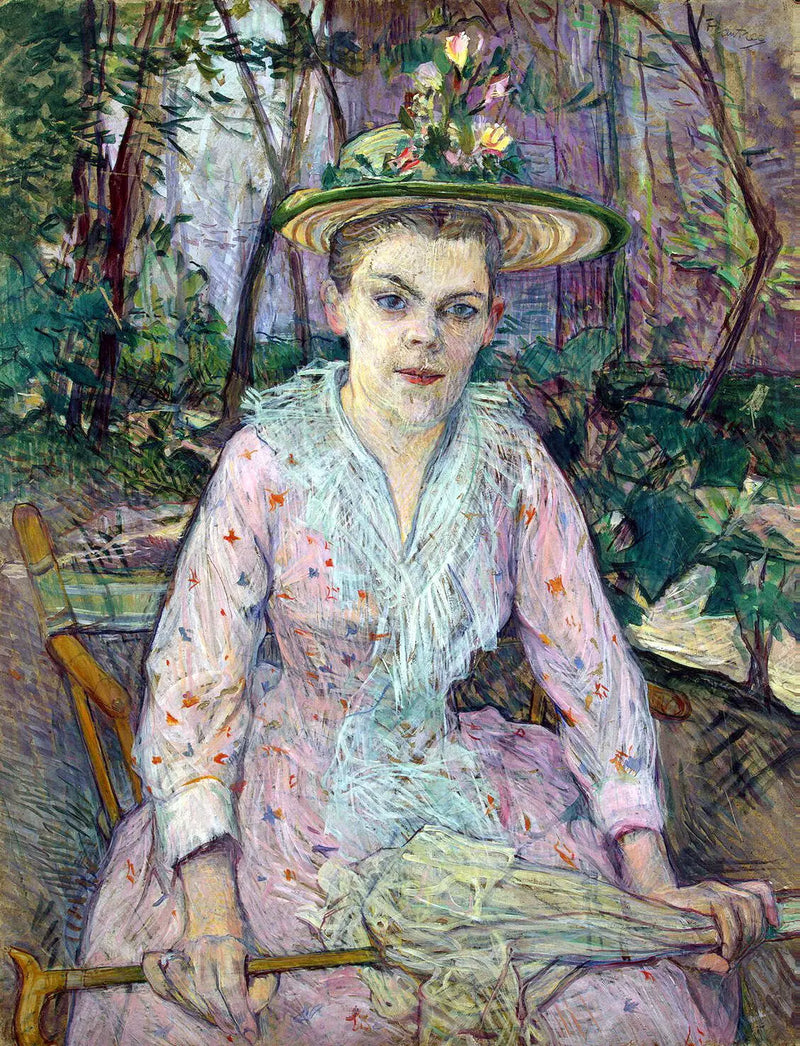 Şemsiye ile Kadın, Berthe la Sourde olarak bilinen, M. Forest'in bahçesinde oturuyor - Henri de Toulouse-Lautrec