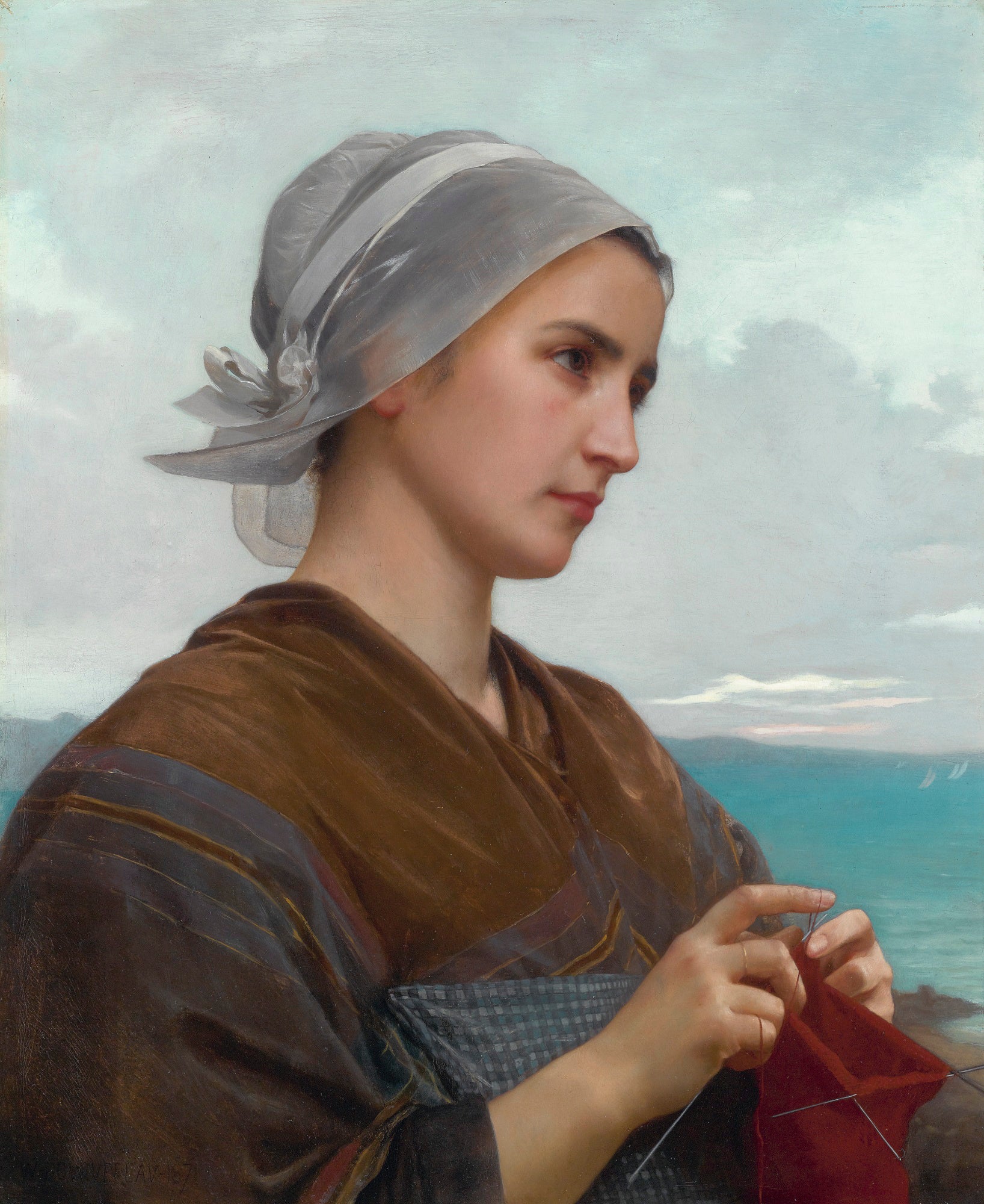Reproduction du tableau « Tricoteuse Bretonne - Bouguereau » par Alpha Reproduction en peinture à l’huile