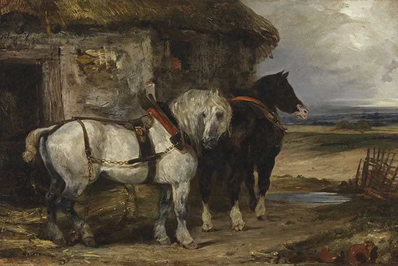 Bir ahırın önünde iki at - Eugène Delacroix
