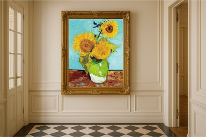 🌻 Ayçiçekleri (turkuaz zemin) – Vincent van Gogh (1888)