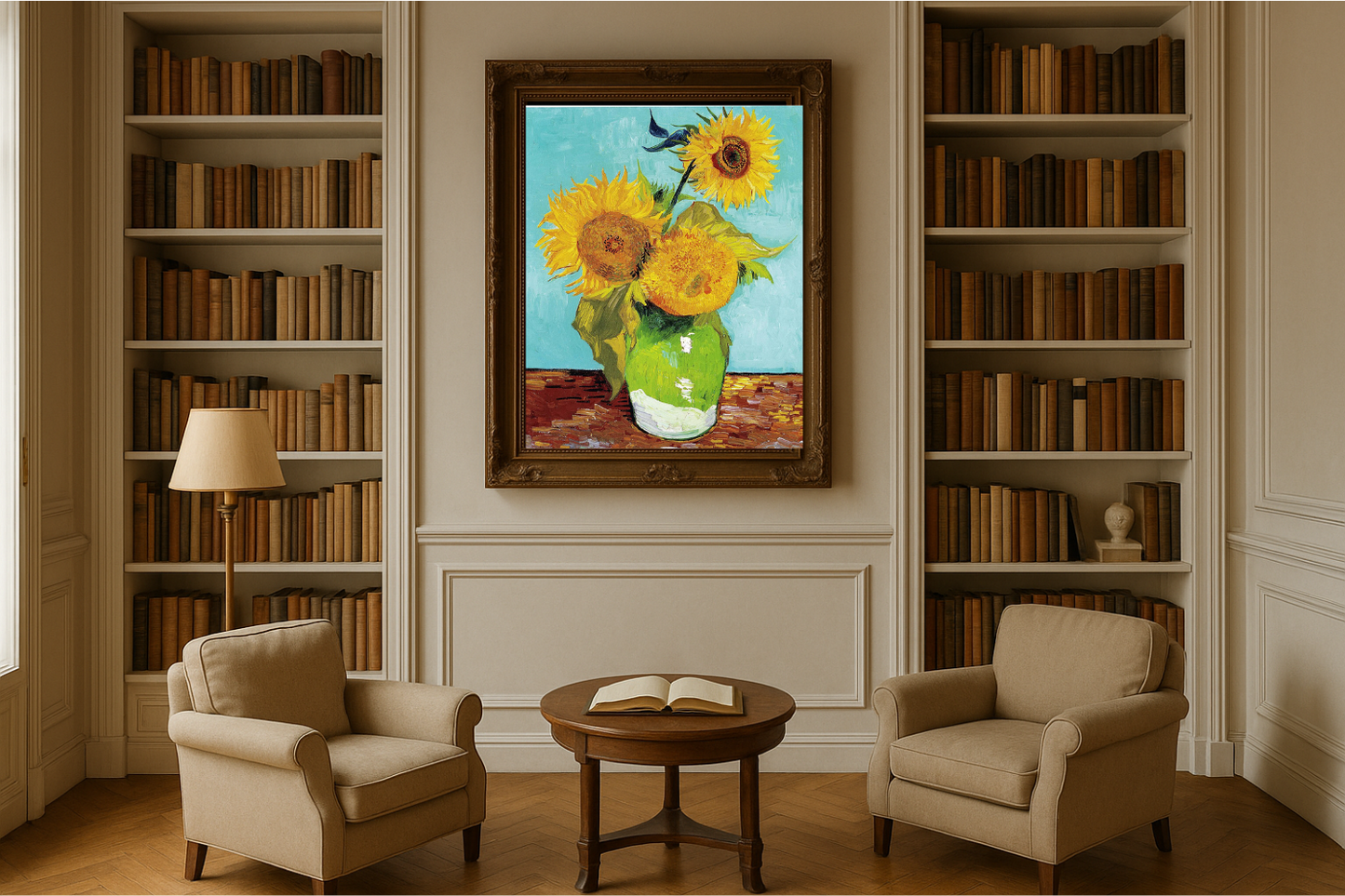 🌻 Ayçiçekleri (turkuaz zemin) – Vincent van Gogh (1888)