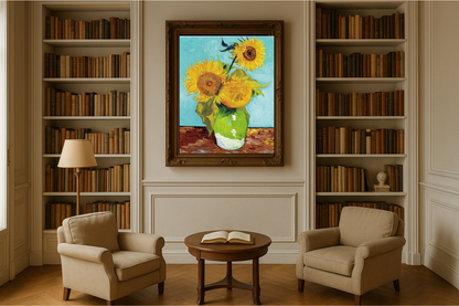 🌻 Ayçiçekleri (turkuaz zemin) – Vincent van Gogh (1888)