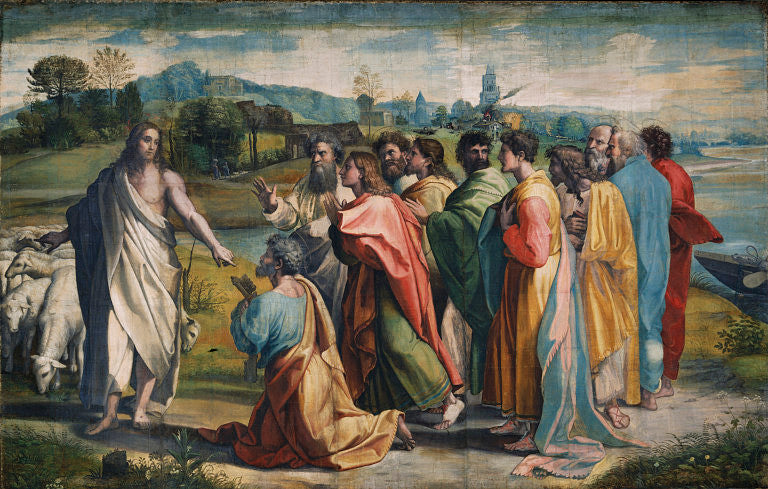 Reproduction du tableau « La charge du Christ à Pierre - Raphaël Sanzio » par Alpha Reproduction en peinture à l’huile