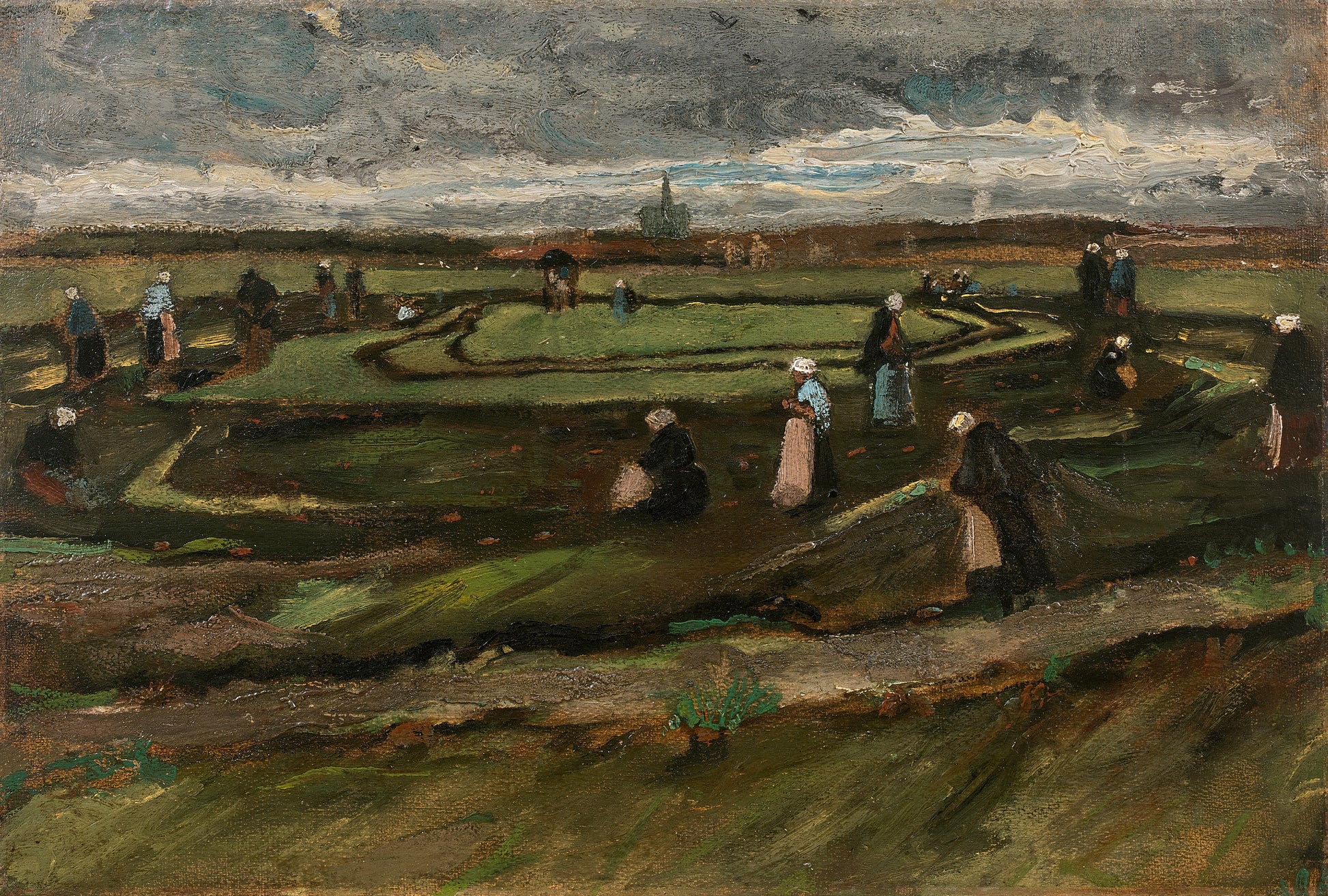 Reproduction du tableau « Raccomodeuses de filets dans les dunes - Vincent van Gogh » par Alpha Reproduction en peinture à l’huile
