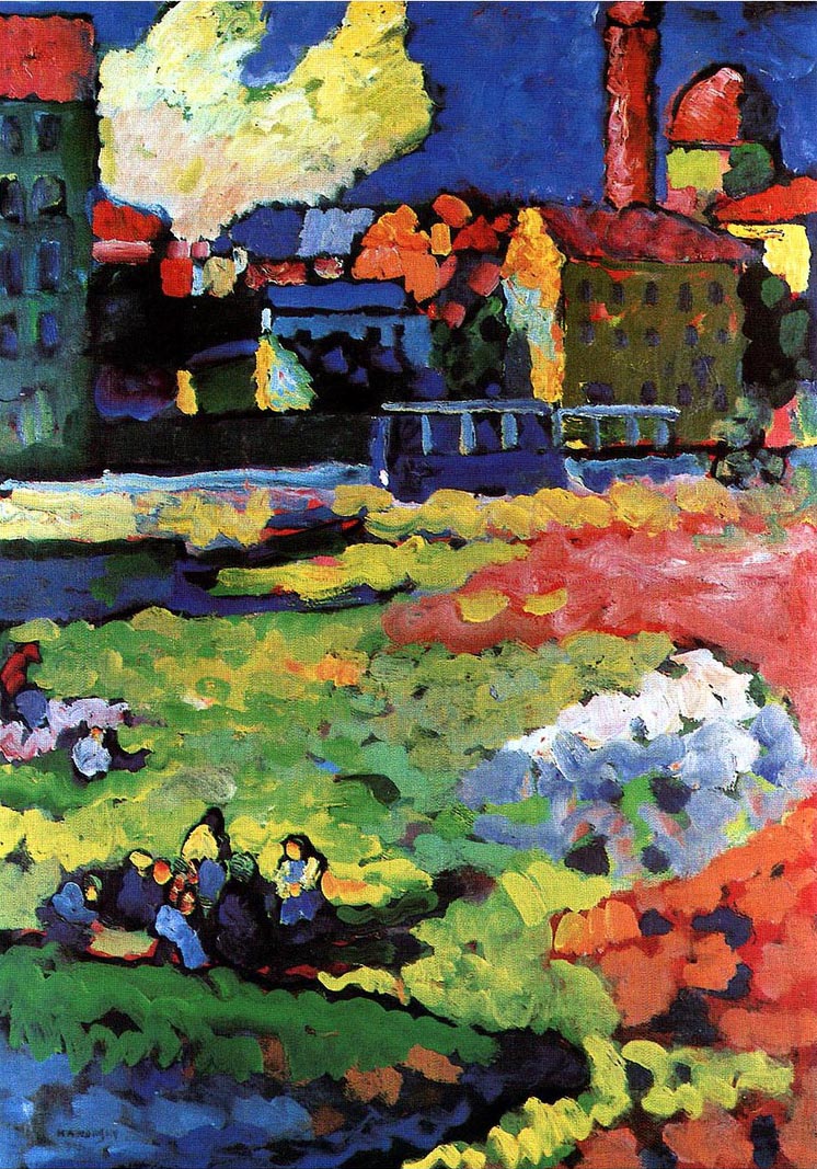 Reproduction du tableau « Munich-Schwabing avec l'église Sainte-Ursule - Vassily Kandinsky » par Alpha Reproduction en peinture à l’huile