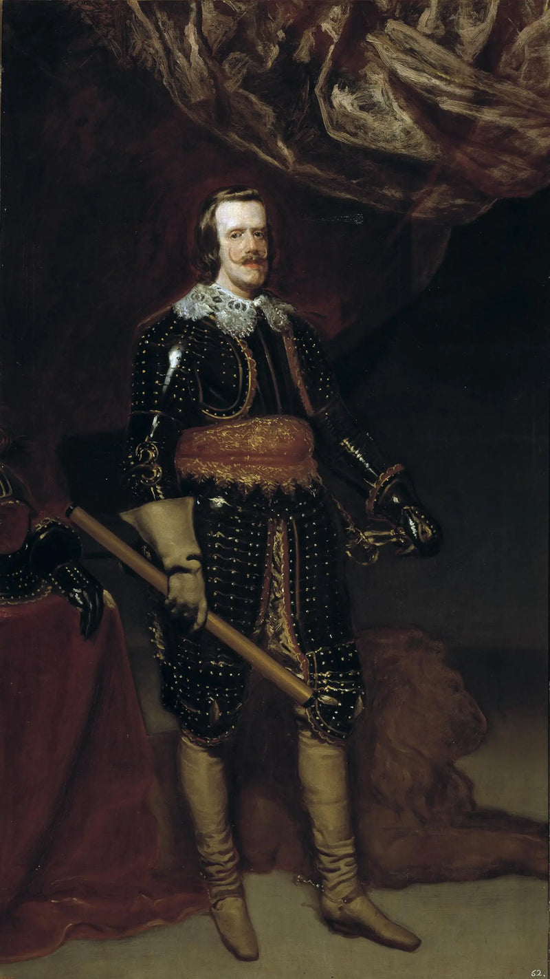 Philippe IV zırh içinde, ayaklarının yanında bir aslanla - Diego Velázquez