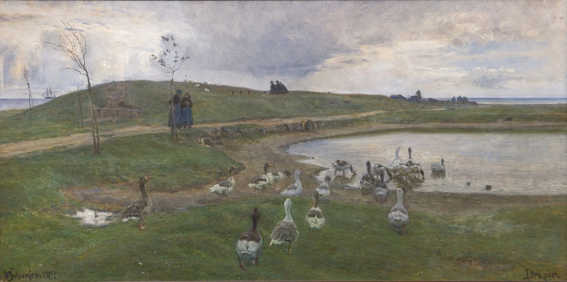 Gæs ved en sø. Mod uroligt vejr. Dragør - Viggo Johansen