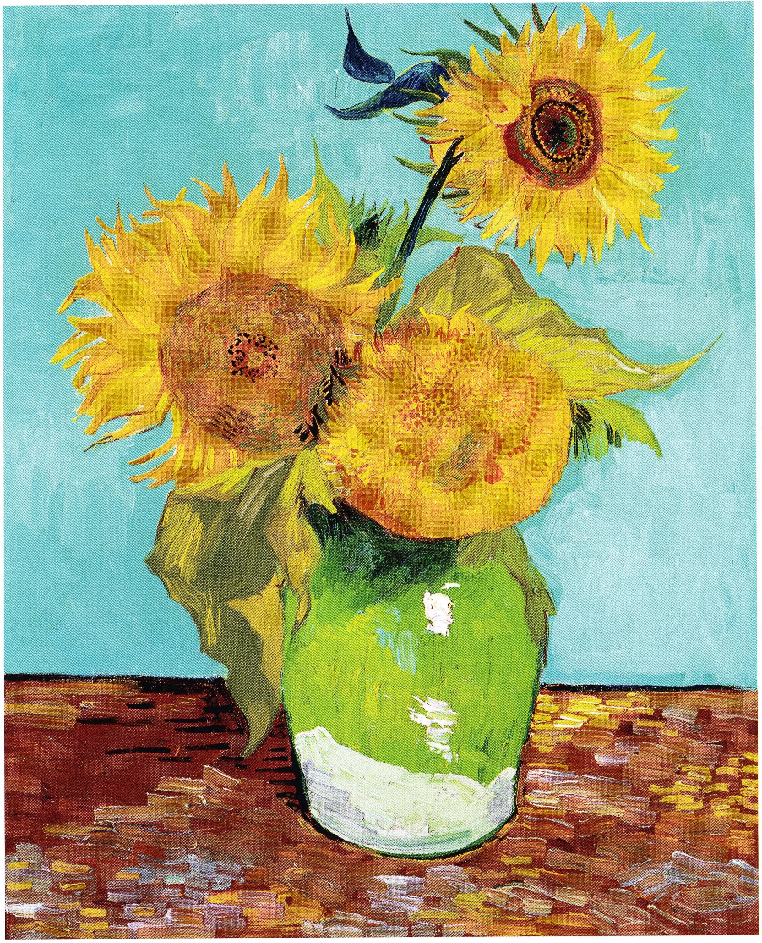 Reproduction du tableau « Trois tournesols dans un vase - Vincent van Gogh » par Alpha Reproduction en peinture à l’huile