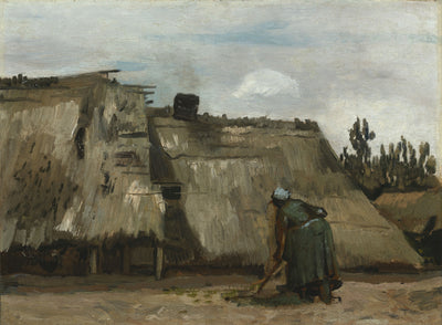 Bir köylü kadını kulübesinin önünde kazıyor - Vincent van Gogh
