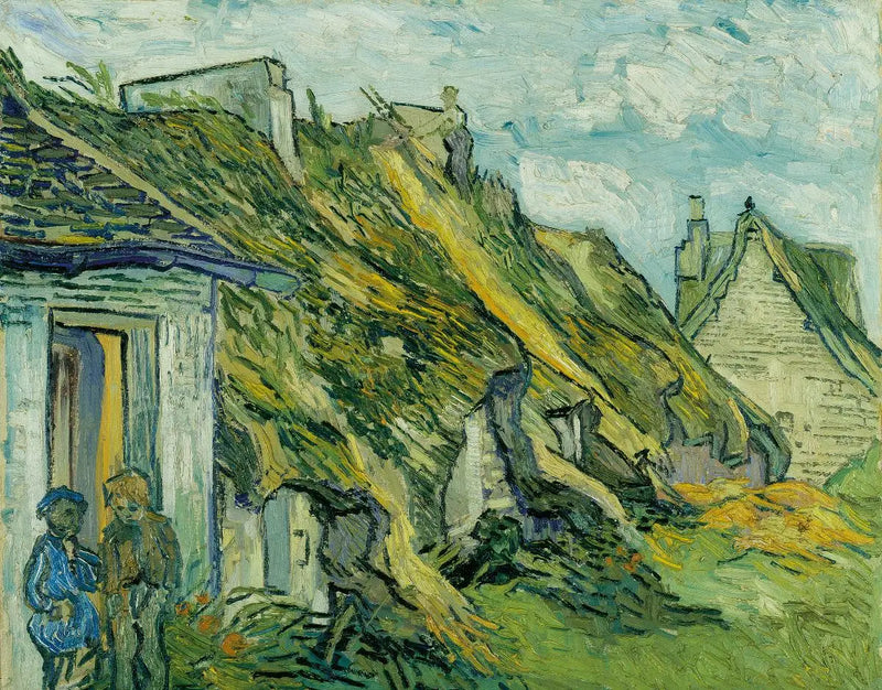 Chaponval'da kumtaşı saz çatılı evler - Vincent van Gogh