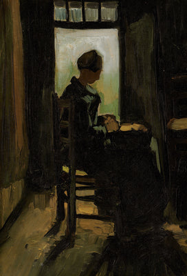 Açık bir kapının önünde oturan köylü kadın, patates soyuyor - Vincent van Gogh