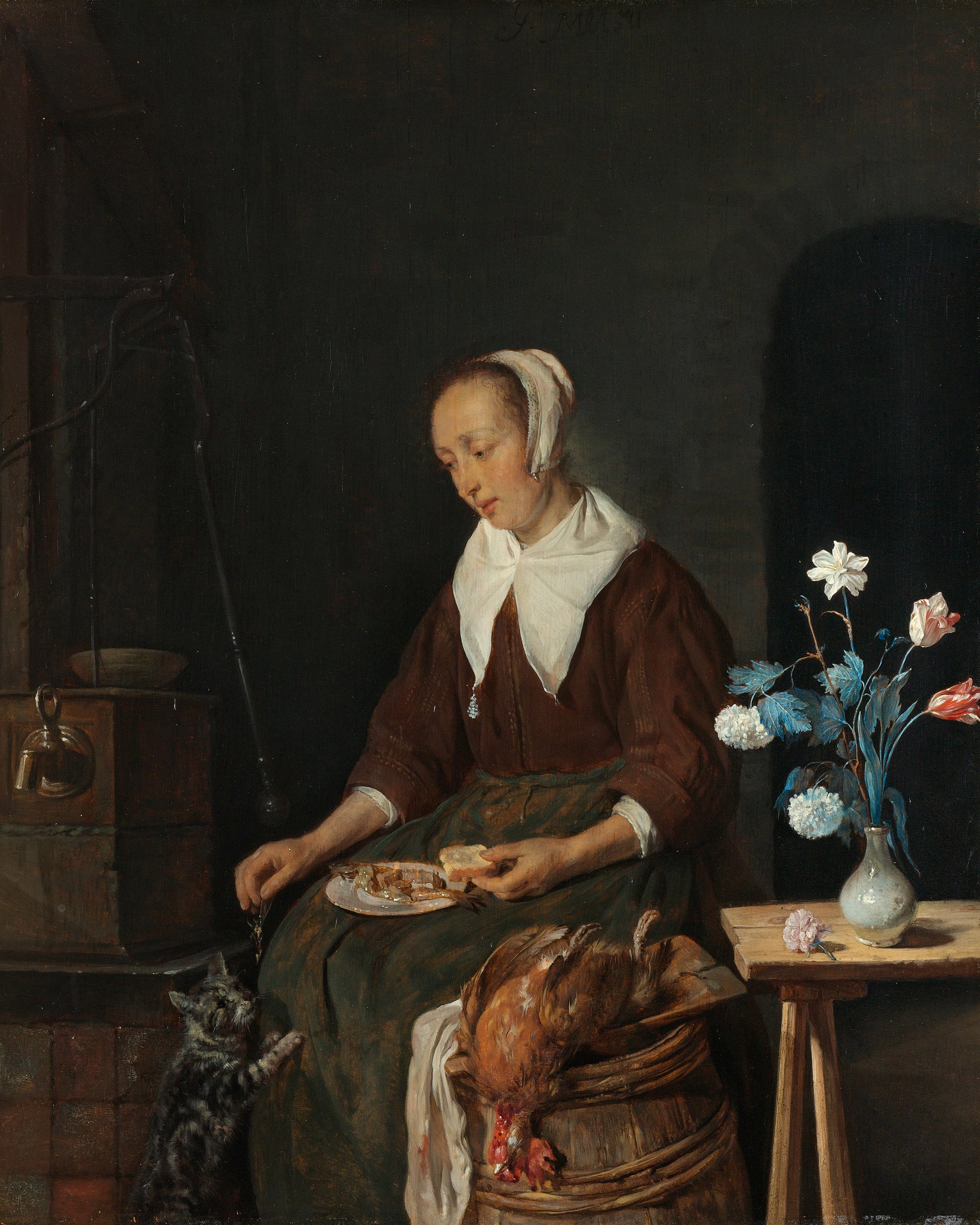 Femme mangeant, connue sous le nom de « Petit-déjeuner du chat » - Gabriel Metsu