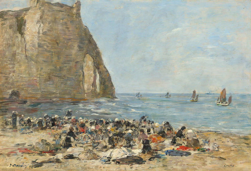 Etretat Plajı'nda Çamaşırcılar - Eugène Boudin