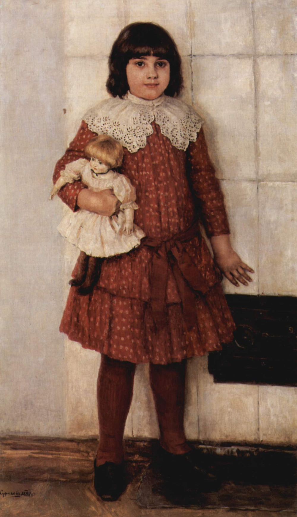 Portrait d'Olga Wassiljewna Surikowa, la fille de l'artiste (Fille à la poupée) - Vassili Sourikov