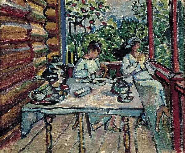 Akhtyrka, Nina ve Tatiana verandada - Vassily Kandinsky