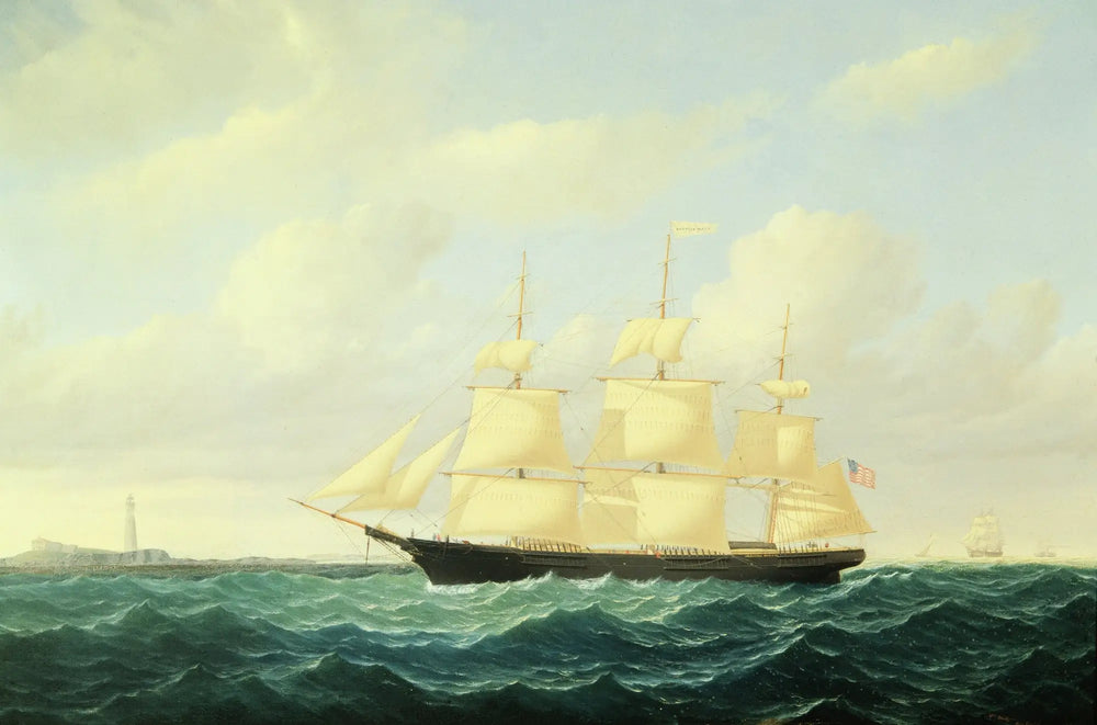 Navire clipper à vagues au large du phare de Boston - William Bradford - Alpha Reproduction
