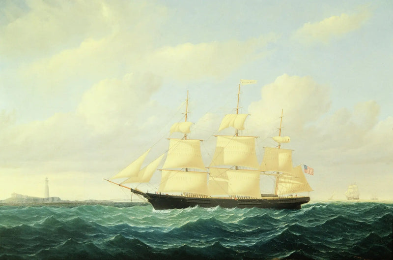 Boston Feneri Açığında Dalgalı Klasik Yelkenli Gemi - William Bradford